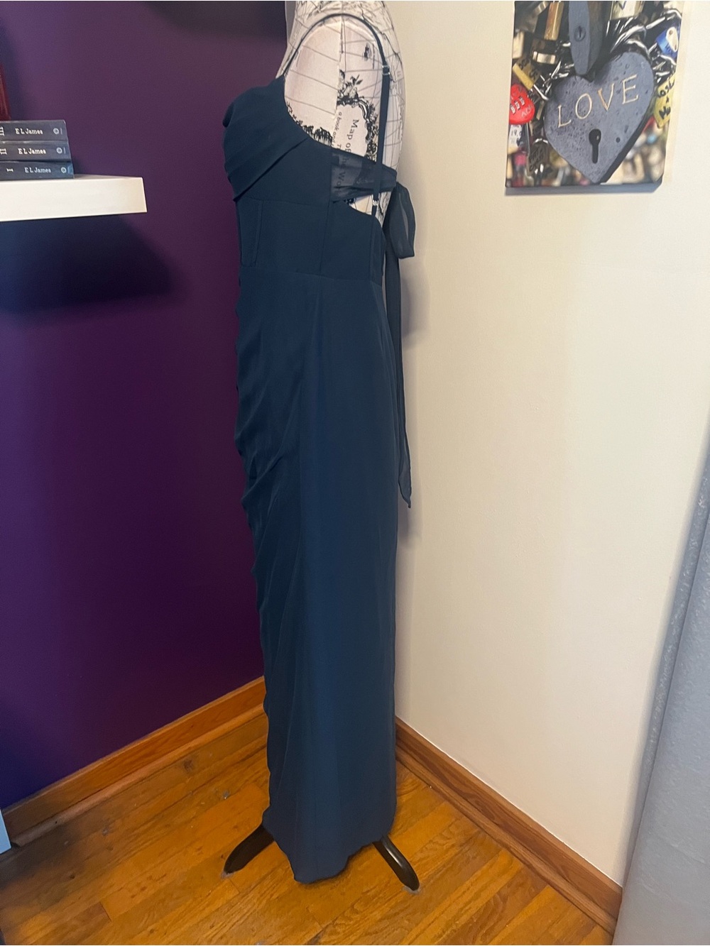 Azazie Mai Dark Navy Pleated Chiffon Dress - Picture 10 of 15